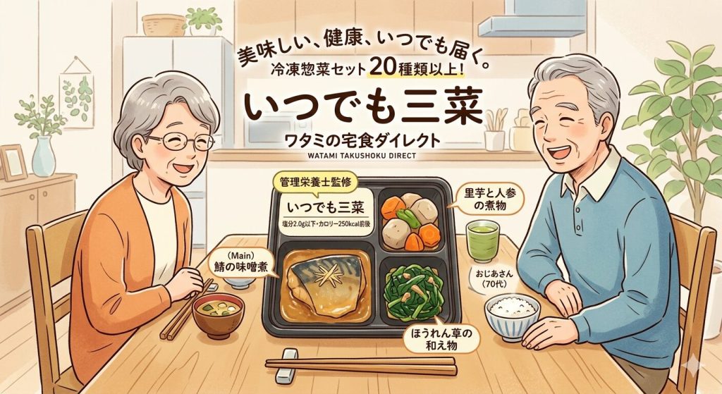 いつでも三菜を美味しそうに食べる老夫婦