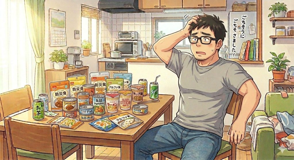 防災食に飽きる男性
