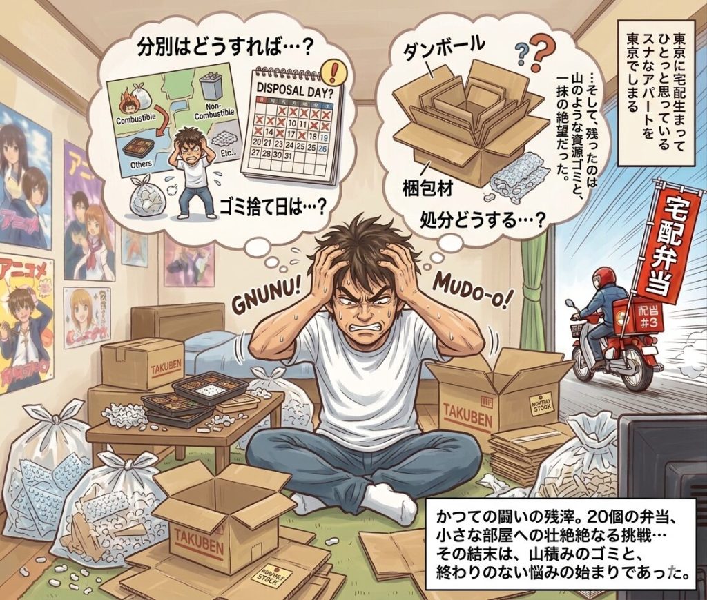 ごみの処分にどう分別すればいいのか悩む男性